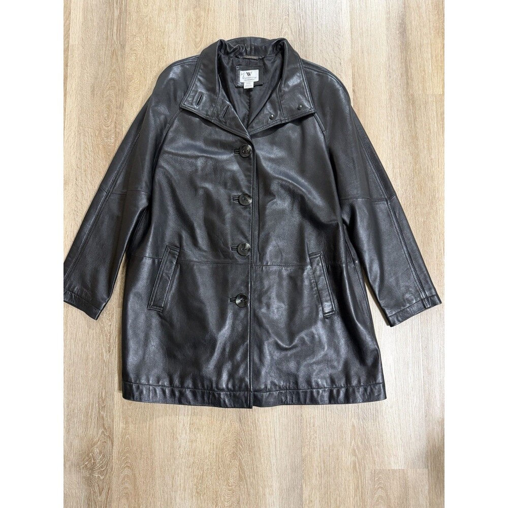 Worthington Genuine Lambskin Black Leather Women's Large Mid-Length 90s Jacket